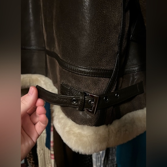 Vintage St. John's Bay Brown Leather Aviator Pilot Jacket with Sherpa Trim Smal - Picture 9 of 13